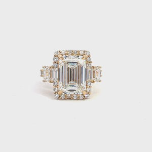 LAB GROWN EMERALD CUT 8.05ctw HALO RING